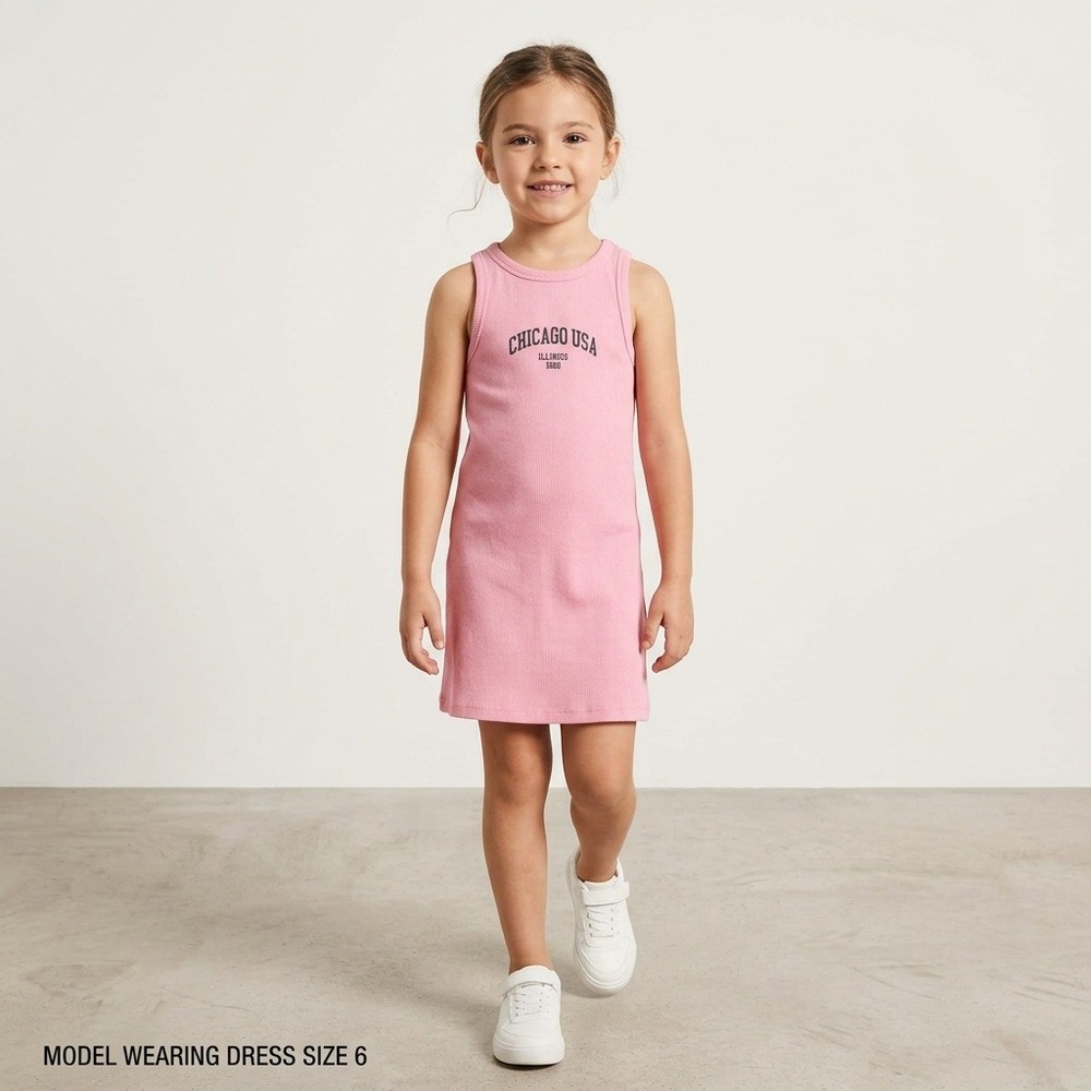 Zara Tank Dress Kids Size 6 Pink Excellent Chicago USA Graphic Ribbed Sleeveless